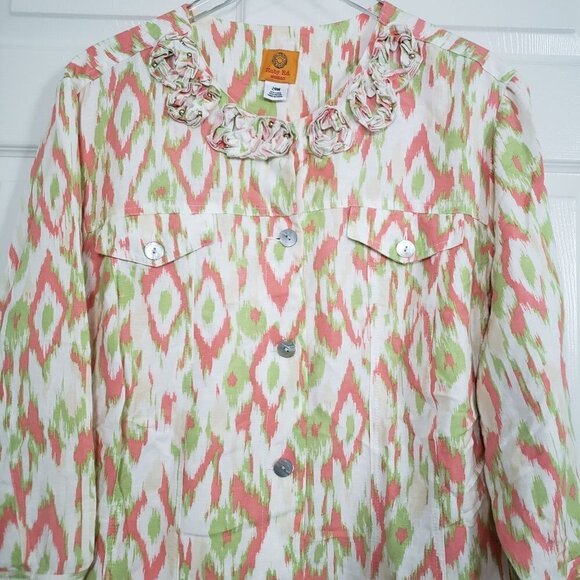 Ruby Rd Ikat Jacket Linen Rayon Beaded Lightweight Button Front Womens Size 24W - Picture 2 of 9